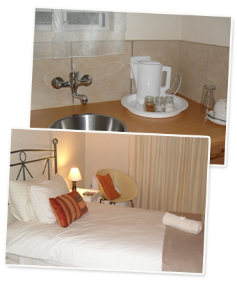 Alte-Welkom Bed and Breakfast Guesthouse in Klerksdorp, South Africa, showing bathroom and bedrooms.